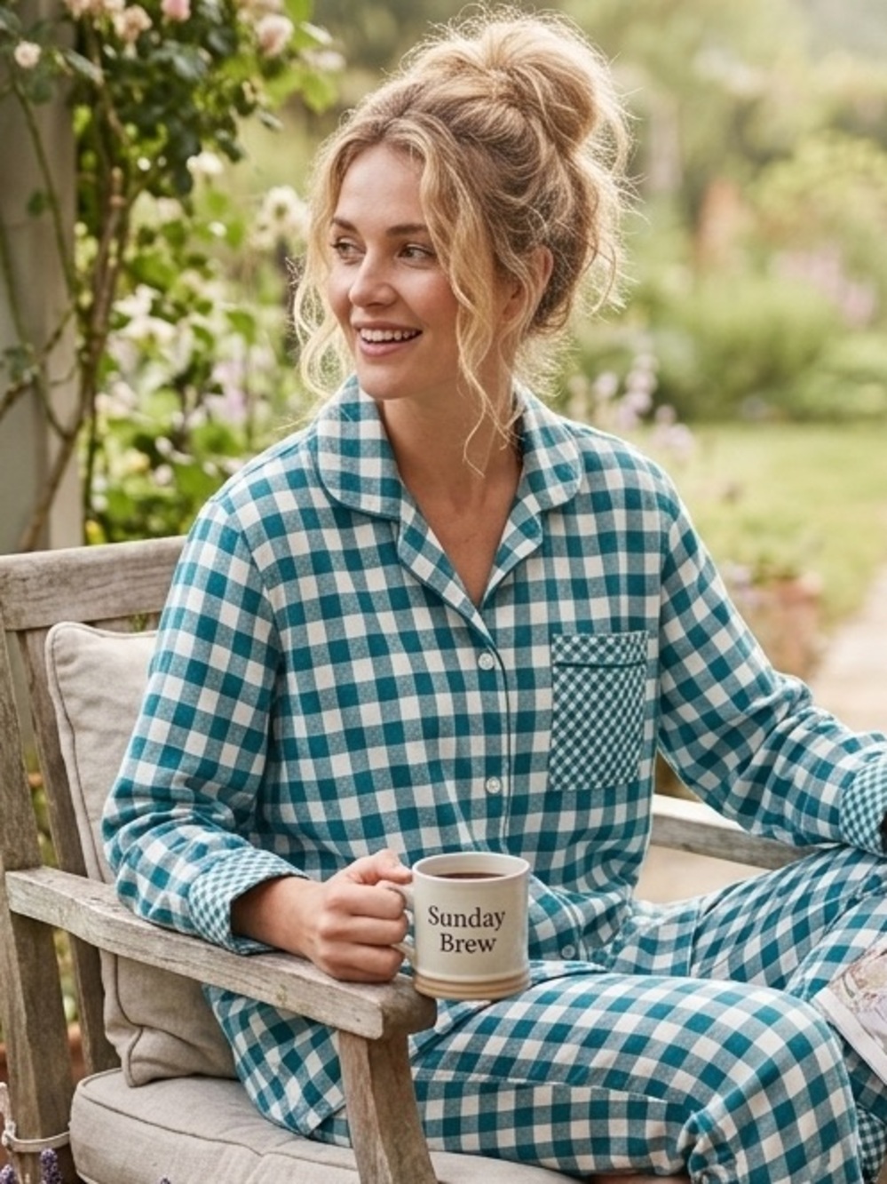 NWT Draper James Lands End Sz 2X Green Check Flannel Long Sleeve Pajama Top